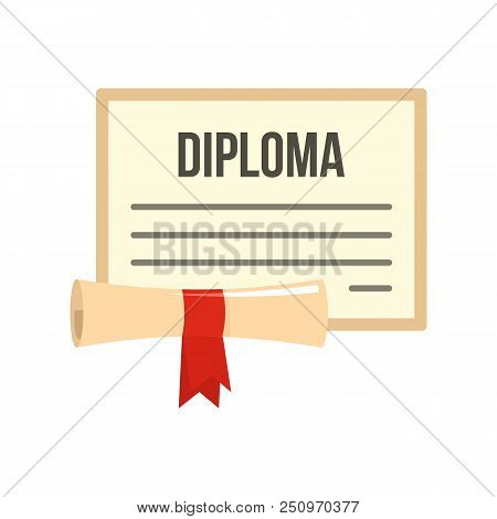 Graduation Diploma Icon. Flat Illustration Of Graduation Diploma Vector Icon For Web Isolated On Whi