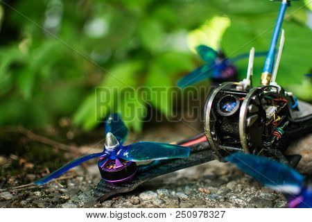 Blue Race Drone For Fpv First Person View For Racing With Quadcopters Out Of Carbon Fiber Plates In 