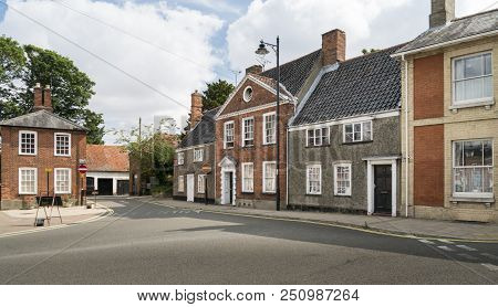 Beccles, Suffolk, Uk, July 2018 - View Of Historic Houses In Old Market, Beccles, Suffolk, Uk