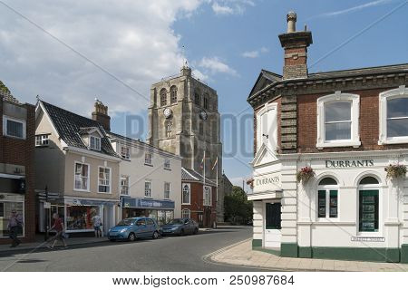 Beccles, Suffolk, Uk, July 2018 - View Of Saint Michaels Bell Tower From New Market, Beccles, Suffol