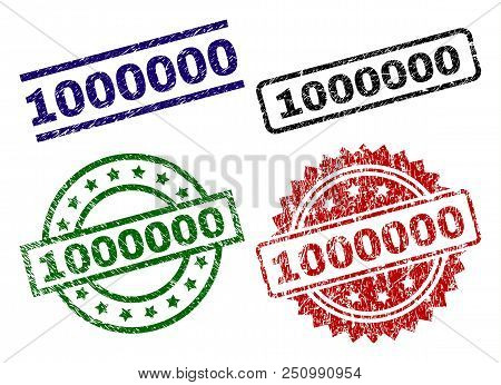 1000000 Seal Stamps With Corroded Texture. Black, Green, Red, Blue Vector Rubber Prints Of 1000000 T