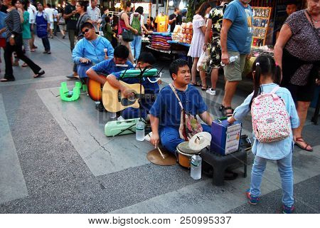 Chiang Mai, Thailand - November 25, 2017: Concert Of The Band Blind Musicians On The Street At The N