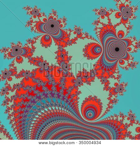 Fractal Colorful Clockwork Pattern In Teal And Red