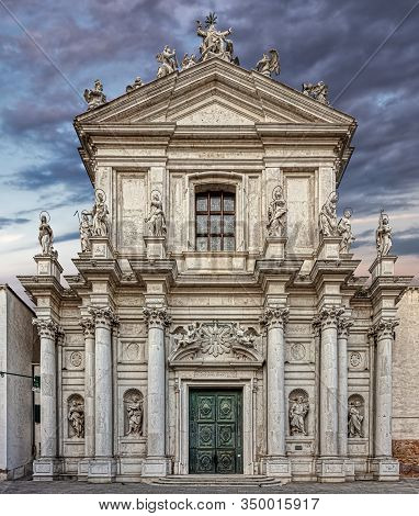 The Facade Of Chiesa Di Santa Maria Assunta Detta I Gesuiti, Venice, Italy.