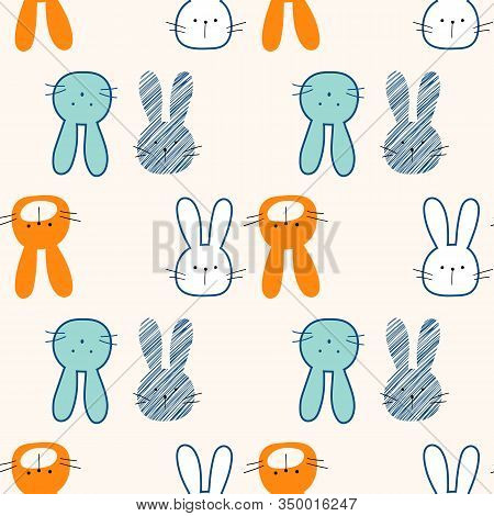 Seamless Children Pattern With Cute Kawaii Bunts On A Pink Background, Vector Illustration.