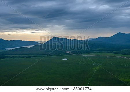 Panoramic View Of The City Petropavlovsk-kamchatsky And Volcanoes: Koryaksky Volcano, Avacha Volcano