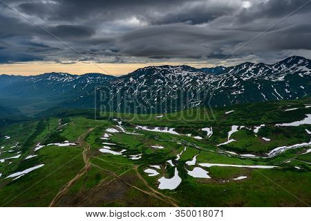 Panoramic View Of The City Petropavlovsk-kamchatsky And Volcanoes: Koryaksky Volcano, Avacha Volcano