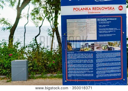 Gdynia, Poland - June 27, 2019: Tourist Information Board On Picnic Area Polanka Redlowska In Gdynia