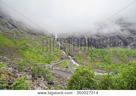 Trollstigen Serpentine Mountain Road, Norway, Selective Focus.