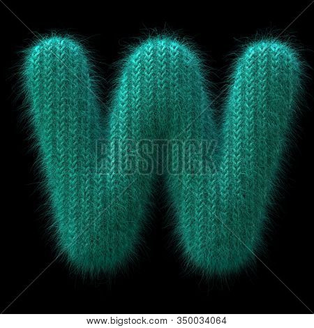 wool letter W - Uppercase 3d knitted font isolated on black background. This alphabet is perfect for creative illustrations related but not limited to Winter, knitting, wool...