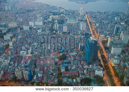 Modern Hanoi, Night Hanoi, View From A Skyscraper  And Intersection Pham Hung - Duong Dinh Nghe, Tu
