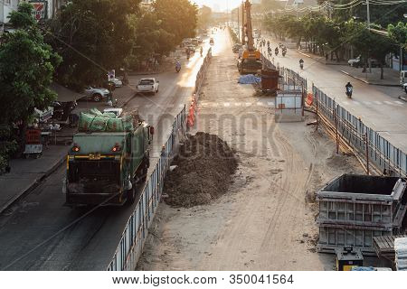 Cars On Busy Road In The City With Traffic Jam
