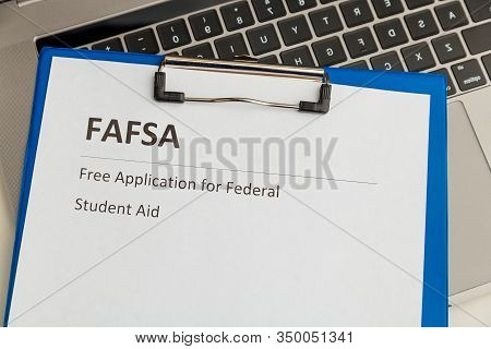 Fafsa. Student Aid Application Form On The Tablet.