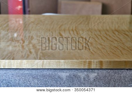 Sycamore Maple Cabinet Door In Workshop. High Gloss Cabinet Door. Furniture Manufacture
