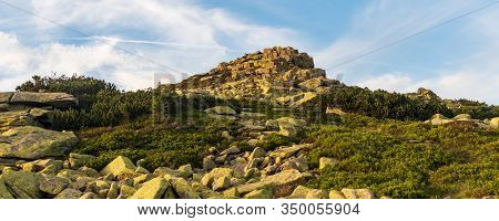 Rocky Violik Hill In Krkonose Mountains On Czech-polish Border During Summer Evening