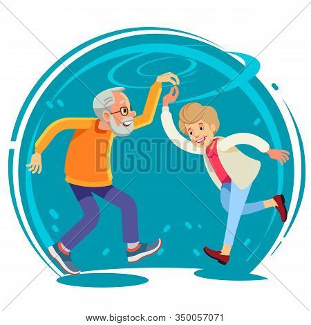 Senior Couple Dancing Together, Flat Style Vector Illustration. Happy Funny Old Couple, Full Height 