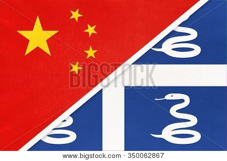 China Or Prc Vs Martinique National Flag From Textile. Relationship Between Asian And American Count