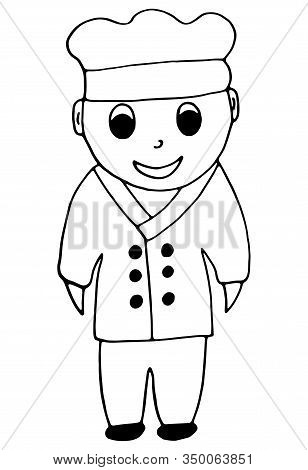 Hand-drawn Drawing Of A Chef In A Cap.vector Hand-drawn Illustration For Coloring, Isolated On A Whi