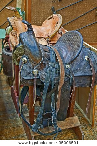 Two Retro Leather Horse Saddles