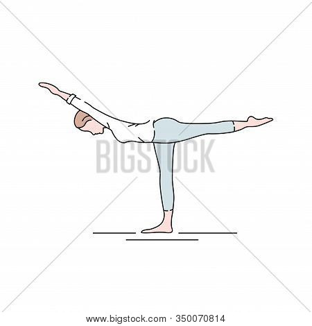 Warrior I Pose Virabhadrasana I Color Line Icon. Concept Of Creating Stillness By Balancing Simultan