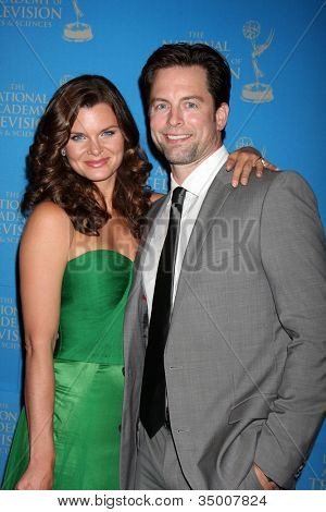 LOS ANGELES - JUN 17:  Heather Tom, Michael Muhney arriving at the 38th Annual Daytime Creative Arts & Entertainment Emmy Awards at Westin Bonaventure Hotel on June 17, 2011 in Los Angeles, CA