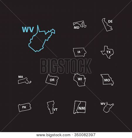 Us Map Icons Set. Journey And Us Map Icons With Usa Map, View And Lowa. Set Of Missouri For Web App 