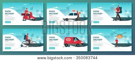 Food Delivery Web Banner Set. Online Delivery Concept.