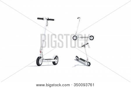 Blank White Electric Scooter With Banner Mockup, Different Views, 3d Rendering. Empty Delivery Or Ex