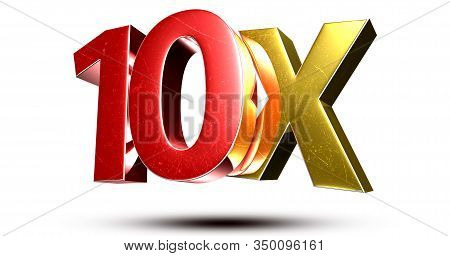 3d Illustration 10x Red Gold Isolated On A White Background.(with Clipping Path).