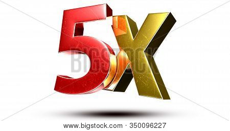 3d Illustration 5x Red Gold Isolated On A White Background.(with Clipping Path).