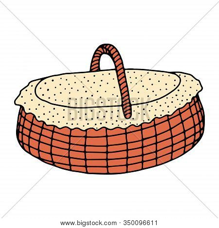 Hand-drawn Wicker Basket Isolated On A White Background.oval High Basket For A Picnic, For Collectin