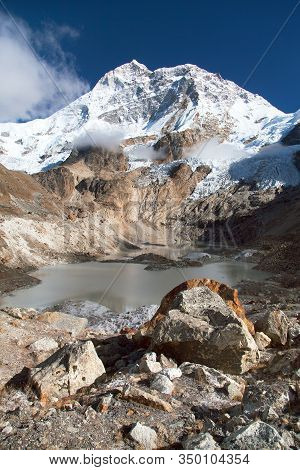 Mount Makalu And Glacial Lake Near Mt Makalu Base Camp, Barun Valley, Nepal Himalayas Mountains