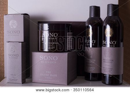 Zaporozhye. Ukraine. January 2020. Beauty Salon Prima Vera. Close-up Of Face Skin Care Products, Son