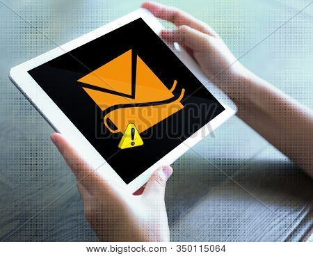 Woman Hand Touch White Tablet With Hotmail Outage On Screen