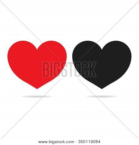 Red And Black Heart Icons Isolated On White Background. Valentines Day. Love Symbol. Button For Web,
