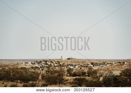 Distant Wideangle View Of African Village Town