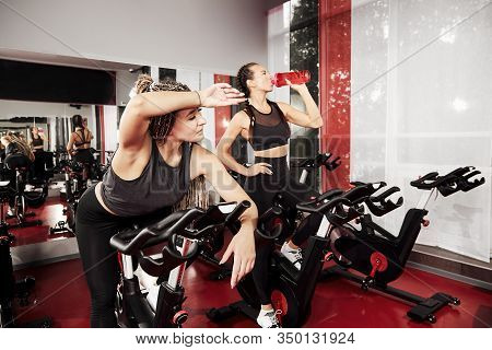 Tired Girls Are Training At The Gym. For Lifestyle Design. Fitness Girl Training. Healthy Lifestyle.