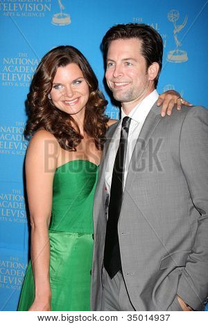 LOS ANGELES - JUN 17:  Heather Tom, Michael Muhney arriving at the 38th Annual Daytime Creative Arts & Entertainment Emmy Awards at Westin Bonaventure Hotel on June 17, 2011 in Los Angeles, CA