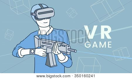 Vr Game Flat Vector Banner Template. Virtual Reality Entertainment, Simulator, Cyberspace Gaming Lin