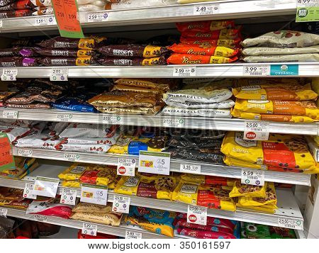 Orlando,fl/usa -2/8/20:  The Chocolate Chip Aisle Of A Publix Grocery Store With A Variety Of Packag