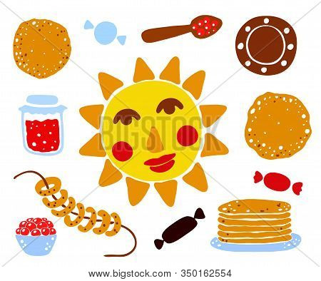 Maslenitsa Or Shrovetide. Maslenitsa Is A Russian Religious And Folk Holiday. A Set Of Elements Of M