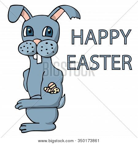 Cool Cartoon Easter Bunny With Easter Eggs Tattoo. Happy Easter. White Background Isolated Stock Vec