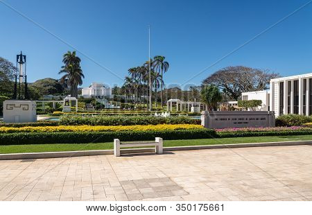Laie, Hi - 24 January 2020: View Of The Laie Hawaii Temple Of The Church Of The Latter-day Saints On