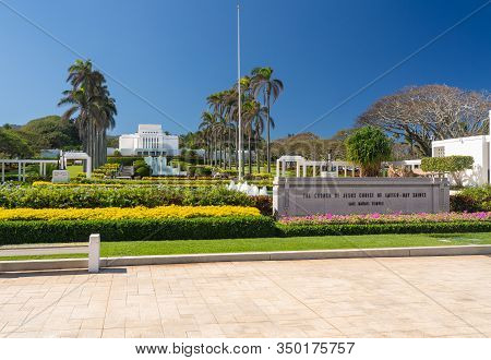 Laie, Hi - 24 January 2020: View Of The Laie Hawaii Temple Of The Church Of The Latter-day Saints On