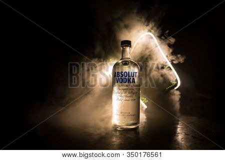 Baku, Azerbaijan - Feb 09, 2020: Absolut Vodka Is A Brand Of Vodka, Produced Near Ahus, In Sweden. O