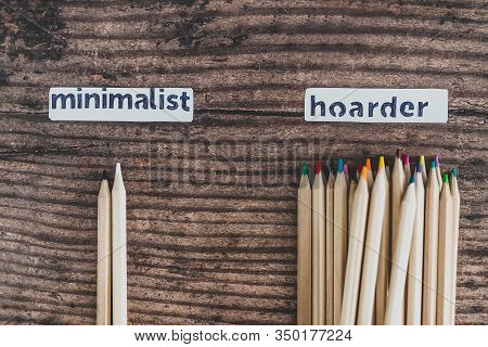 Minimalist Vs Hoarder Lifestyle, 2 Tidy Pencils Vs Messy Group Of All Colors