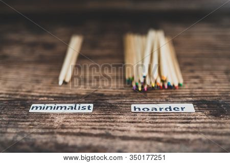 Minimalist Vs Hoarder Lifestyle, 2 Tidy Pencils Vs Messy Group Of All Colors