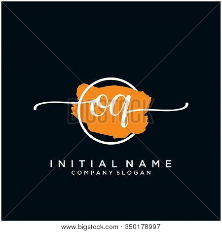Oq Initial Handwriting Logo Design With Brush Circle. Logo For Fashion,photography, Wedding, Beauty,