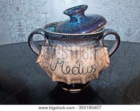 Ceramic Vase For Honey With The Inscription In Latvian 