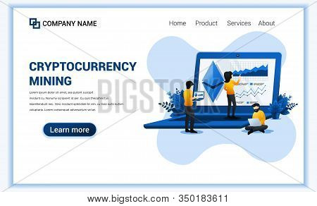 Cryptocurrency Exchange Concept With People Working On Giant Laptop For Exchange Of Bitcoin And Digi